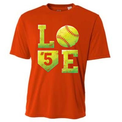 Softball Player Number 5 Softball Mom Dad #5 Biggest Fan Great Gift Cooling Performance Crew T-Shirt