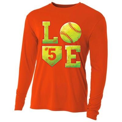 Softball Player Number 5 Softball Mom Dad #5 Biggest Fan Great Gift Cooling Performance Long Sleeve Crew