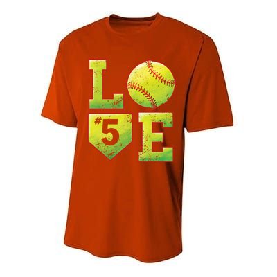 Softball Player Number 5 Softball Mom Dad #5 Biggest Fan Great Gift Performance Sprint T-Shirt