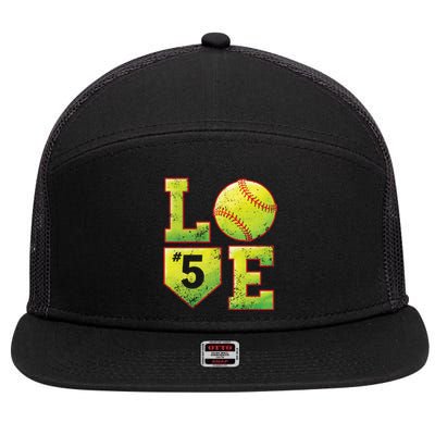 Softball Player Number 5 Softball Mom Dad #5 Biggest Fan Great Gift 7 Panel Mesh Trucker Snapback Hat