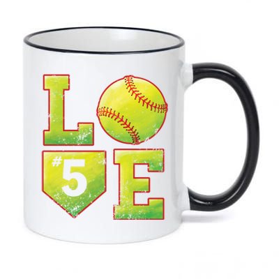 Softball Player Number 5 Softball Mom Dad #5 Biggest Fan Great Gift 11oz Black Color Changing Mug