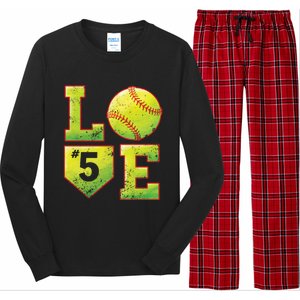 Softball Player Number 5 Softball Mom Dad #5 Biggest Fan Great Gift Long Sleeve Pajama Set