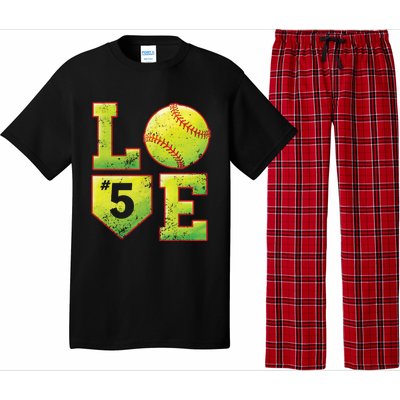 Softball Player Number 5 Softball Mom Dad #5 Biggest Fan Great Gift Pajama Set