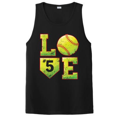 Softball Player Number 5 Softball Mom Dad #5 Biggest Fan Great Gift PosiCharge Competitor Tank