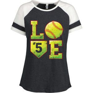 Softball Player Number 5 Softball Mom Dad #5 Biggest Fan Great Gift Enza Ladies Jersey Colorblock Tee