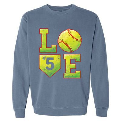 Softball Player Number 5 Softball Mom Dad #5 Biggest Fan Great Gift Garment-Dyed Sweatshirt