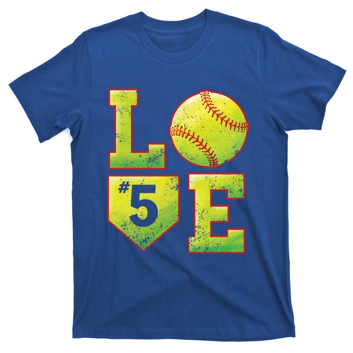 Softball Player Number 5 Softball Mom Dad #5 Biggest Fan Great Gift T-Shirt