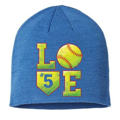 Softball Player Number 5 Softball Mom Dad #5 Biggest Fan Great Gift Sustainable Beanie