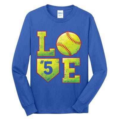 Softball Player Number 5 Softball Mom Dad #5 Biggest Fan Great Gift Tall Long Sleeve T-Shirt