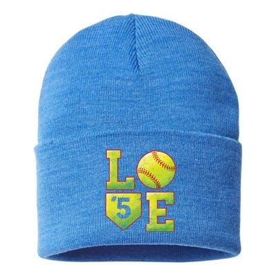 Softball Player Number 5 Softball Mom Dad #5 Biggest Fan Great Gift Sustainable Knit Beanie