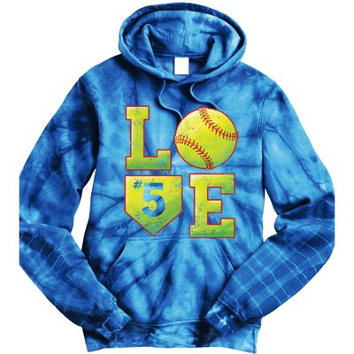 Softball Player Number 5 Softball Mom Dad #5 Biggest Fan Great Gift Tie Dye Hoodie