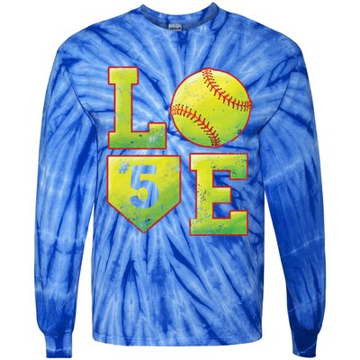 Softball Player Number 5 Softball Mom Dad #5 Biggest Fan Great Gift Tie-Dye Long Sleeve Shirt