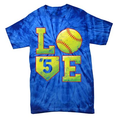 Softball Player Number 5 Softball Mom Dad #5 Biggest Fan Great Gift Tie-Dye T-Shirt