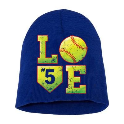 Softball Player Number 5 Softball Mom Dad #5 Biggest Fan Great Gift Short Acrylic Beanie