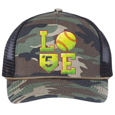 Softball Player Number 5 Softball Mom Dad #5 Biggest Fan Great Gift Retro Rope Trucker Hat Cap