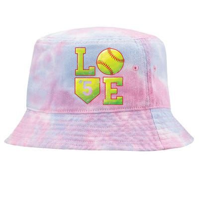 Softball Player Number 5 Softball Mom Dad #5 Biggest Fan Great Gift Tie-Dyed Bucket Hat