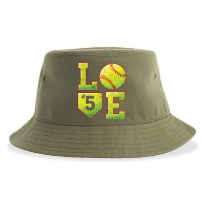 Softball Player Number 5 Softball Mom Dad #5 Biggest Fan Great Gift Sustainable Bucket Hat