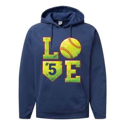 Softball Player Number 5 Softball Mom Dad #5 Biggest Fan Great Gift Performance Fleece Hoodie