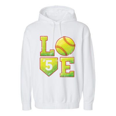 Softball Player Number 5 Softball Mom Dad #5 Biggest Fan Great Gift Garment-Dyed Fleece Hoodie