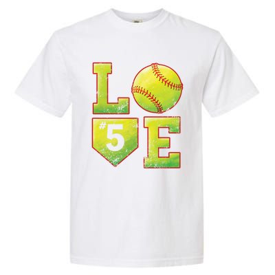 Softball Player Number 5 Softball Mom Dad #5 Biggest Fan Great Gift Garment-Dyed Heavyweight T-Shirt