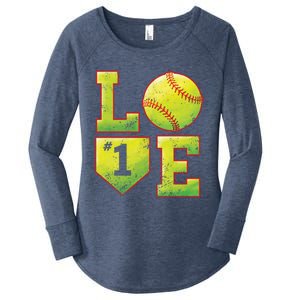 Softball Player Number 1 Softball Mom Dad #1 Biggest Fan Gift Women's Perfect Tri Tunic Long Sleeve Shirt