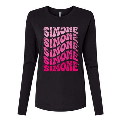 Simone Personalized Name I Love Simone 70S Vintage Womens Cotton Relaxed Long Sleeve T-Shirt