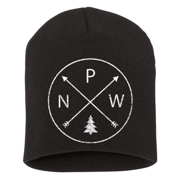 Simple Pacific Northwest Accessory Arrows Pine Tree PNW Short Acrylic Beanie