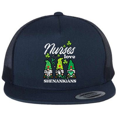 St Patricks Nurses Love Shenanigans Gnomes Scrub Flat Bill Trucker Hat