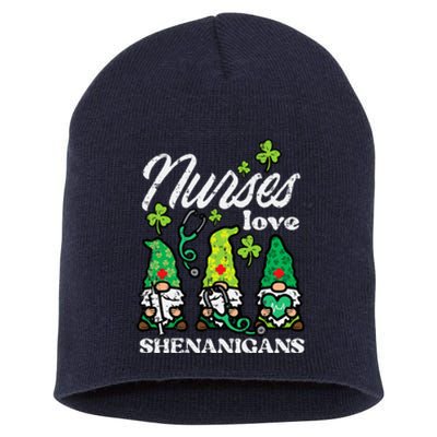 St Patricks Nurses Love Shenanigans Gnomes Scrub Short Acrylic Beanie