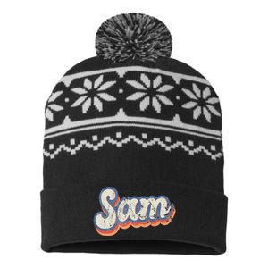 Sam Personalized Name Custom Lettering 70's USA-Made Snowflake Beanie