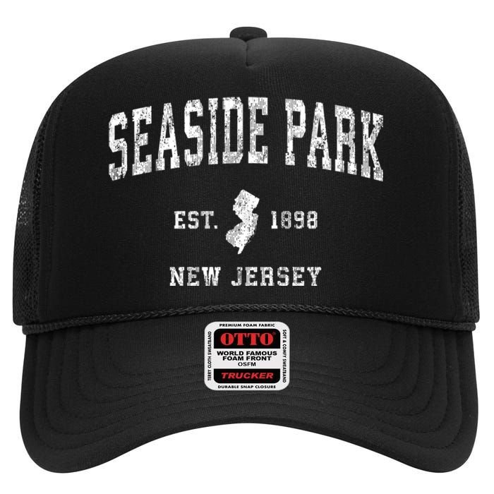 Seaside Park New Jersey Nj Vintage Established Sports Design High Crown Mesh Back Trucker Hat