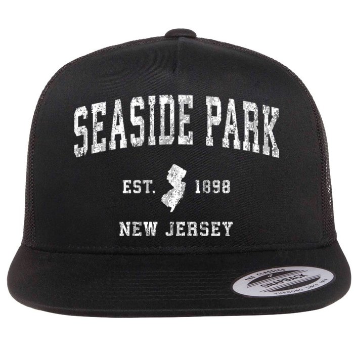 Seaside Park New Jersey Nj Vintage Established Sports Design Flat Bill Trucker Hat