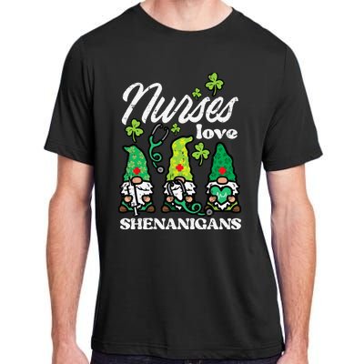 St Patricks Nurses Love Shenanigans Gnomes Scrub Top Wo Adult ChromaSoft Performance T-Shirt