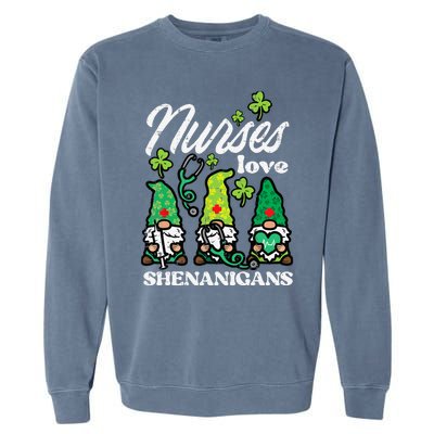 St Patricks Nurses Love Shenanigans Gnomes Scrub Top Wo Garment-Dyed Sweatshirt