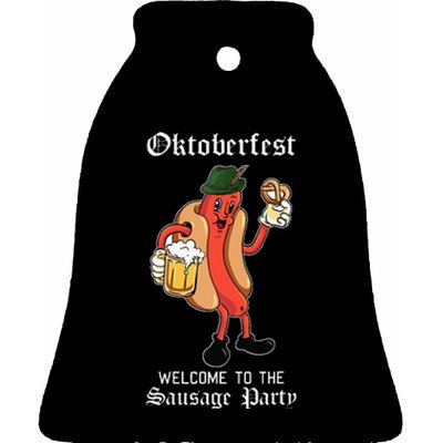 Sausage Party Oktoberfest Funny Bratwurst German Festival Ceramic Bell Ornament