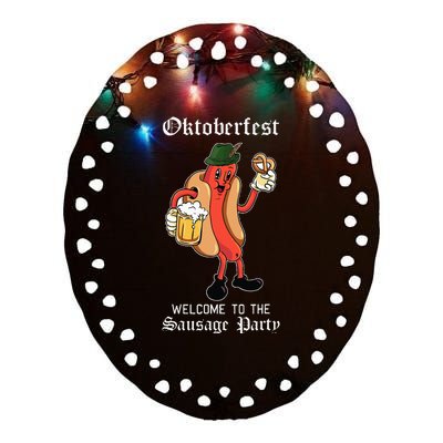 Sausage Party Oktoberfest Funny Bratwurst German Festival Ceramic Oval Ornament