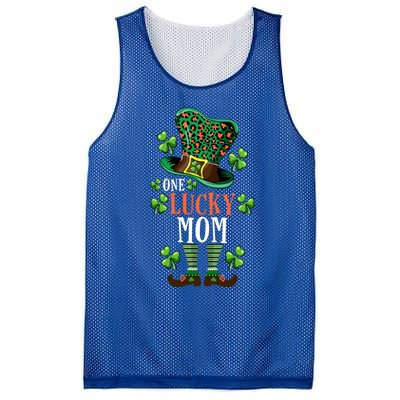 St Patrick’s One Lucky Mom Leprechaun Leopard Print Hat Gift Mesh Reversible Basketball Jersey Tank