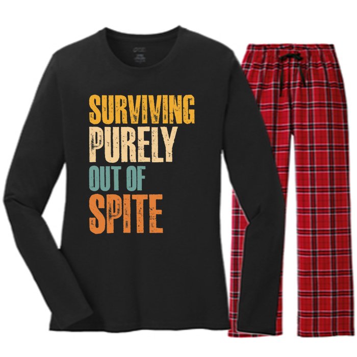 Surviving Purely Out Of Spite Vintage Humorous Women's Long Sleeve Flannel Pajama Set 