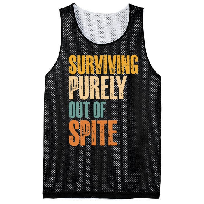 Surviving Purely Out Of Spite Vintage Humorous Mesh Reversible Basketball Jersey Tank