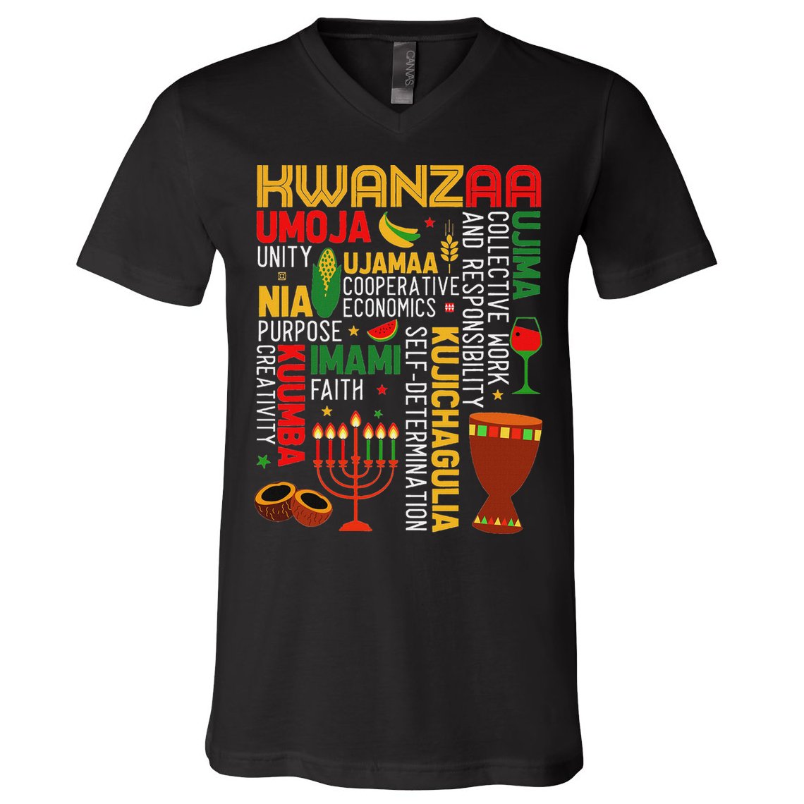 Seven Principles Of Kwanzaa Proud African American Holiday V-Neck T-Shirt