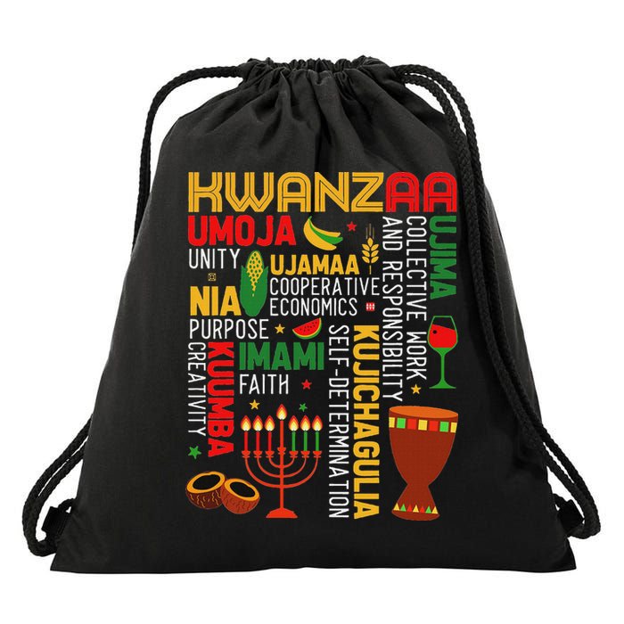 Seven Principles Of Kwanzaa Proud African American Holiday Drawstring Bag