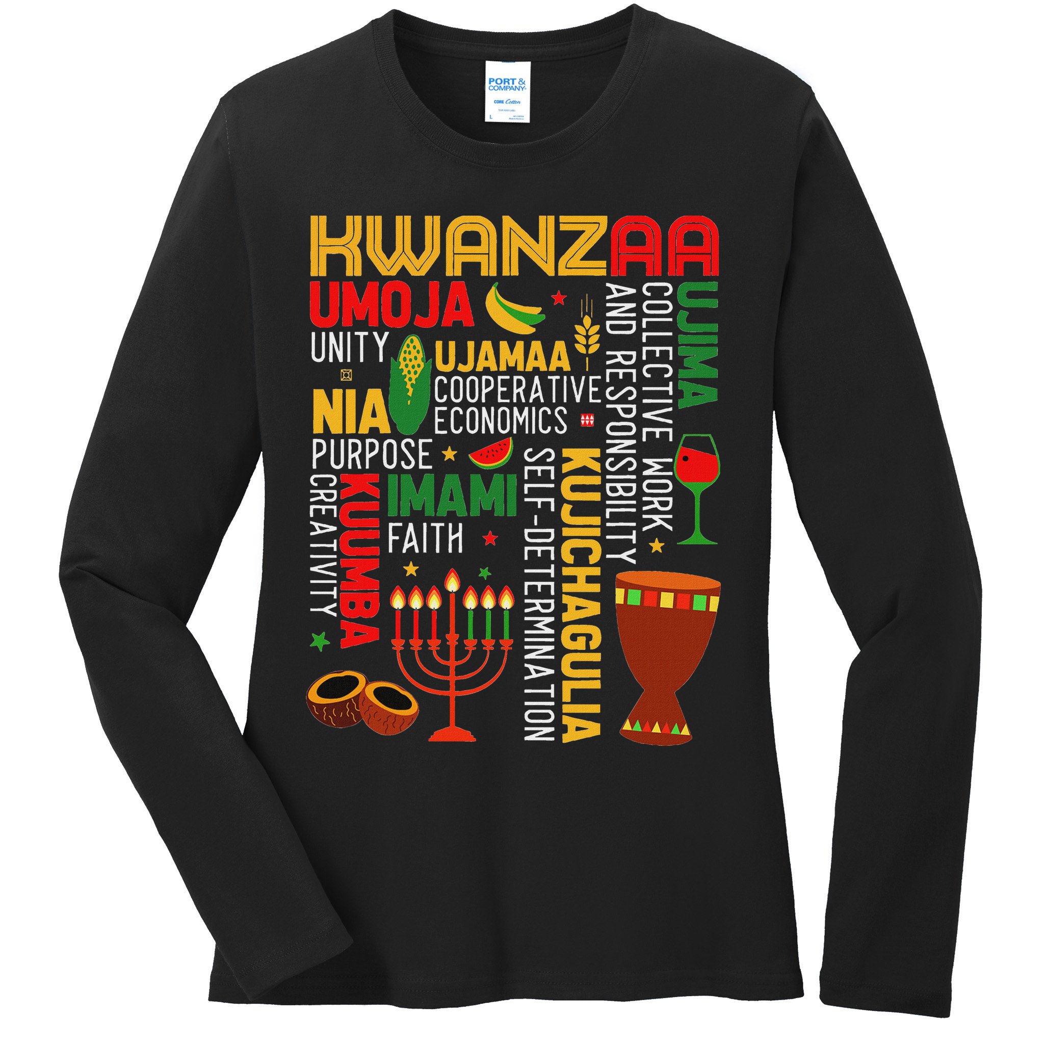 Seven Principles Of Kwanzaa Proud African American Holiday Ladies Long Sleeve Shirt
