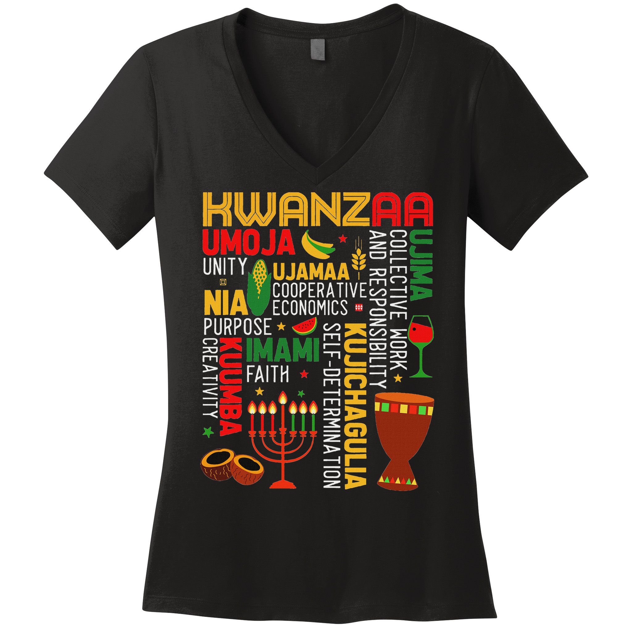 Seven Principles Of Kwanzaa Proud African American Holiday Women's V-Neck T-Shirt