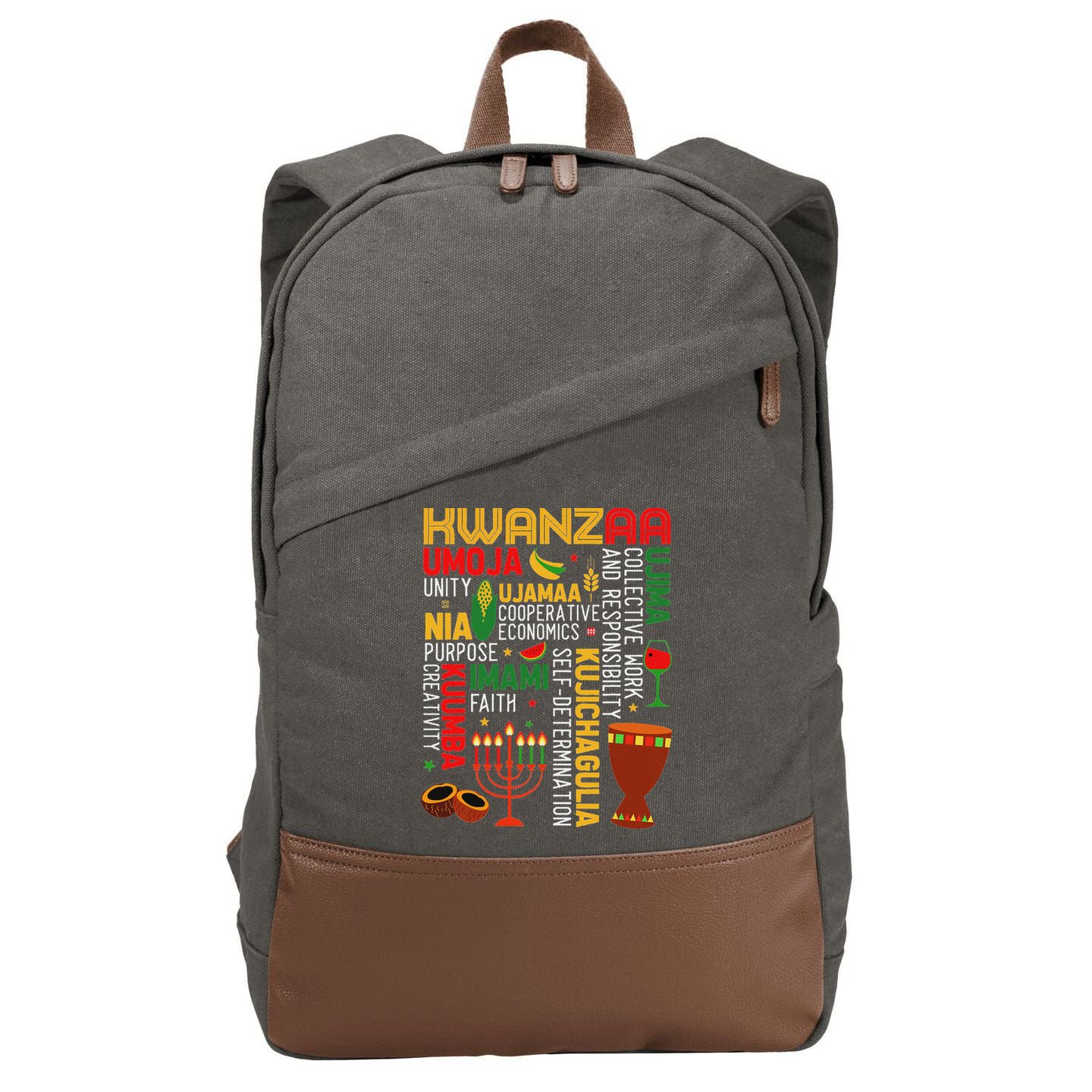 Seven Principles Of Kwanzaa Proud African American Holiday Cotton Canvas Backpack