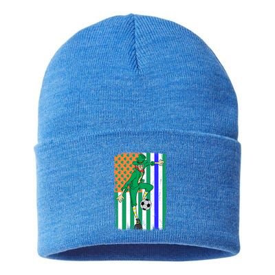Soccer Police Officer Cop Irish Usa Flag St Patrick's Day Gift Sustainable Knit Beanie