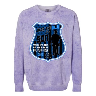 Support Police Officers Cop I Back The Blue For My Son Meaningful Gift Colorblast Crewneck Sweatshirt