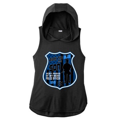 Support Police Officers Cop I Back The Blue For My Son Meaningful Gift Ladies PosiCharge Tri-Blend Wicking Draft Hoodie Tank