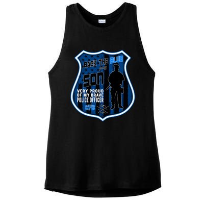 Support Police Officers Cop I Back The Blue For My Son Meaningful Gift Ladies PosiCharge Tri-Blend Wicking Tank