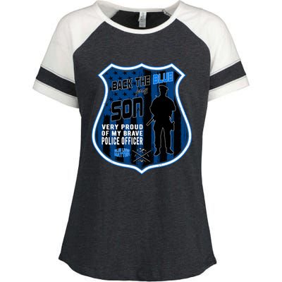 Support Police Officers Cop I Back The Blue For My Son Meaningful Gift Enza Ladies Jersey Colorblock Tee