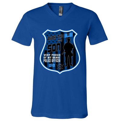 Support Police Officers Cop I Back The Blue For My Son Meaningful Gift V-Neck T-Shirt